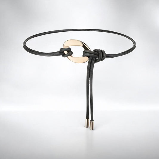 Black knot design belt with gold buckle