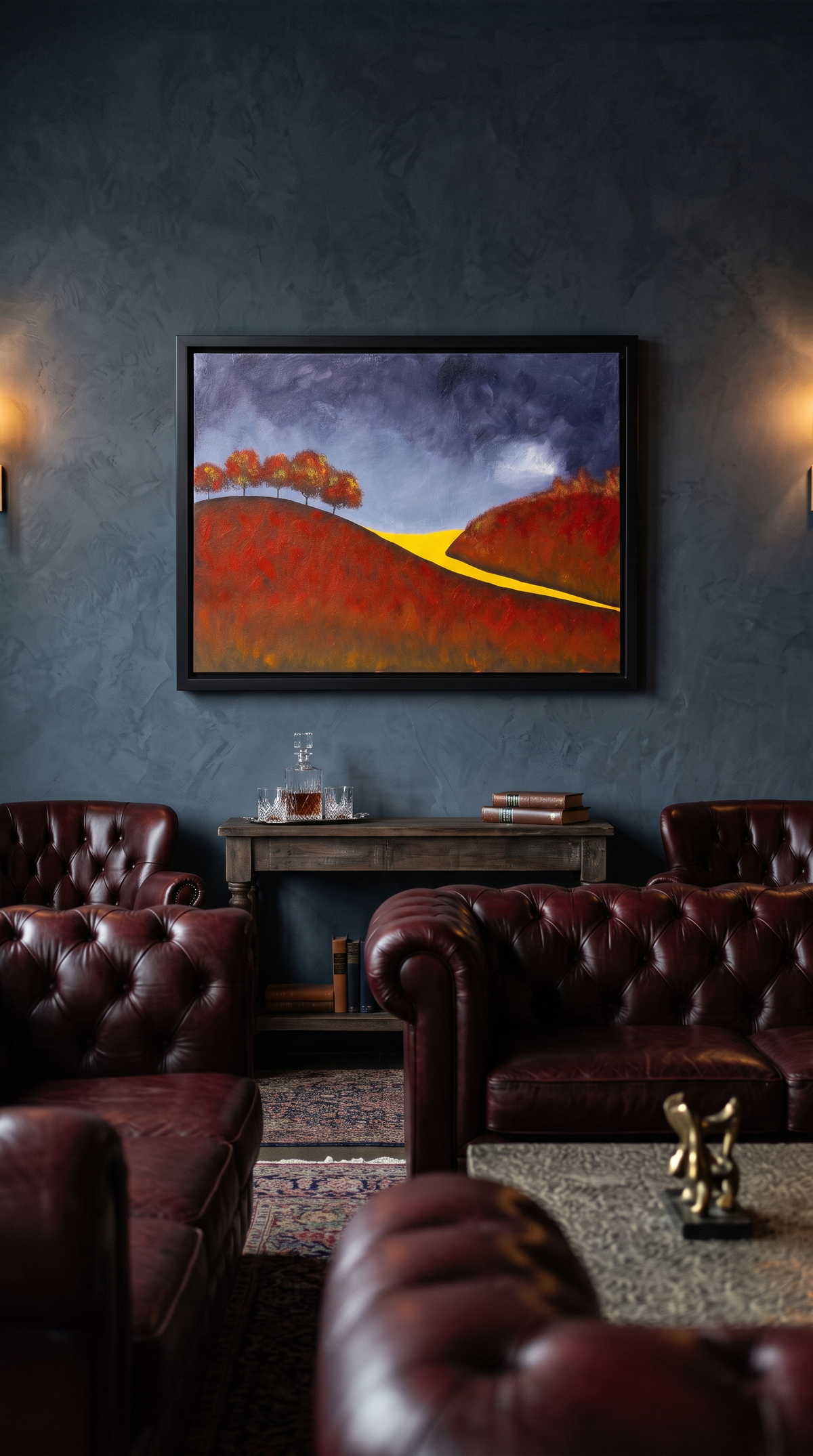 Capture the serene beauty of autumn with this textured acrylic artwork. Warm tones and rolling hills bring seasonal charm to any space, making it a standout piece for both modern and classic décor.