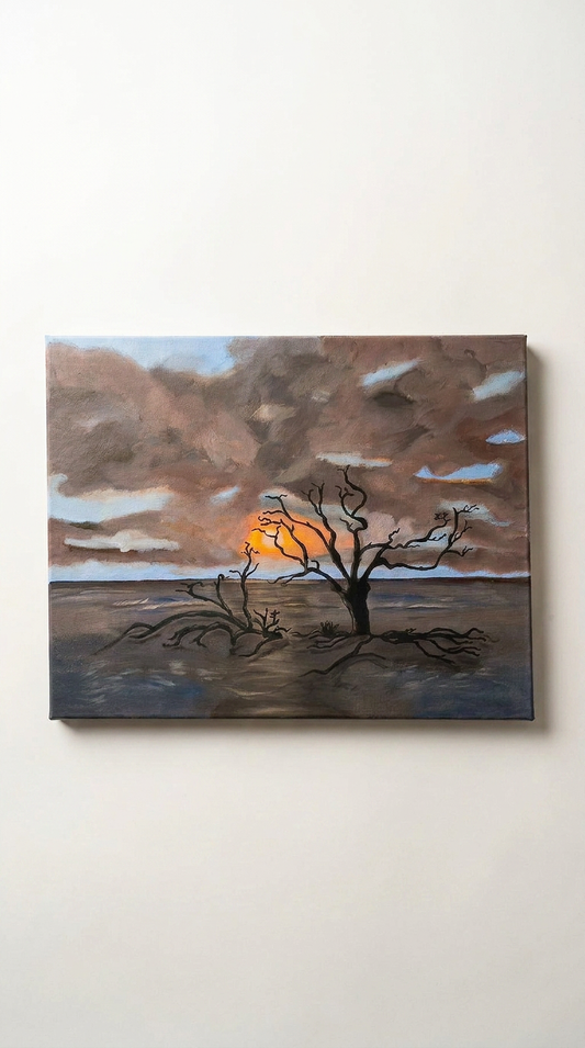 This 40 x 50 cm acrylic painting portrays the famous driftwood tree