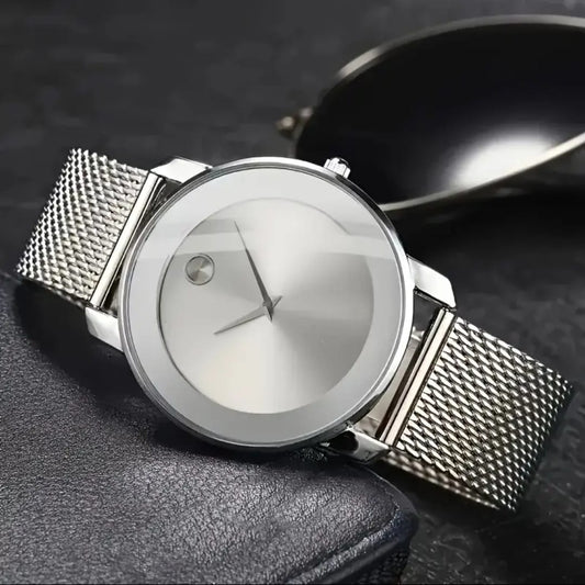 Ladies Silver quartz watch with a stainless-steel silver band