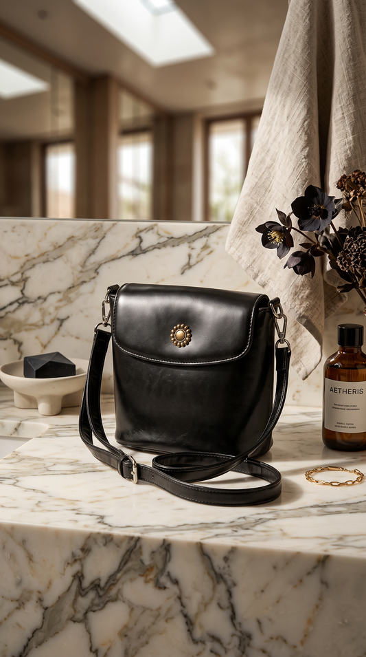 This crossbody black handbag is the perfect accessory for young, trendy ladies. Sleek and versatile, it combines modern style with everyday practicality