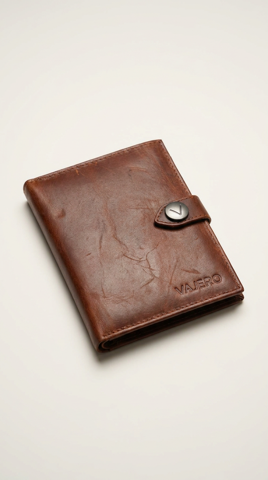This 10 x 13 cm brown leather card holder is crafted from high-quality material, offering both durability and timeless style.