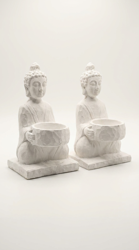 This small Buddha candle set is a serene addition to any space, blending spiritual symbolism with practical elegance. 