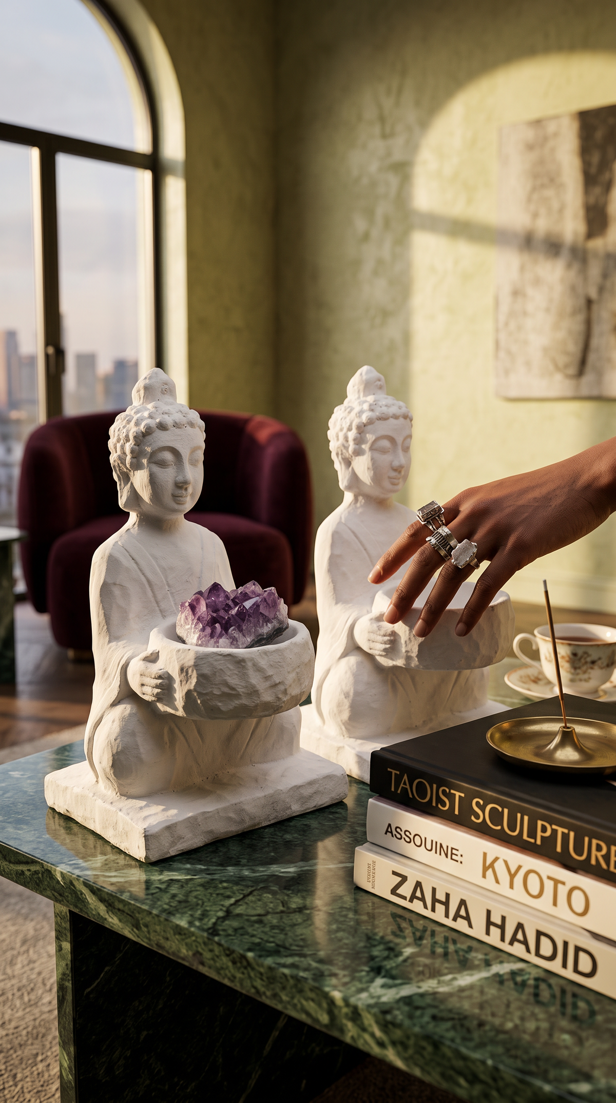 This small Buddha candle set is a serene addition to any space, blending spiritual symbolism with practical elegance. 
