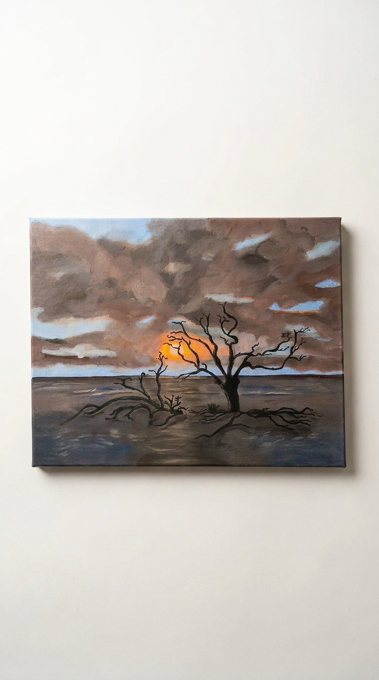 This 40 x 50 cm acrylic painting portrays the famous driftwood tree