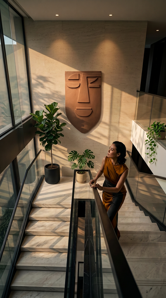 Make a bold statement with this large handmade face sculpture, designed to elevate any interior wall.