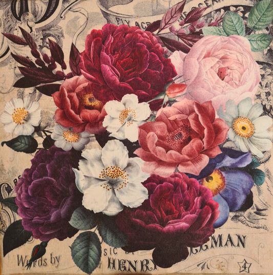 This piece is a textured decoupage on canvas portraying echoes of spring. Ideal for small area on a wall. Measurements 30 x 30