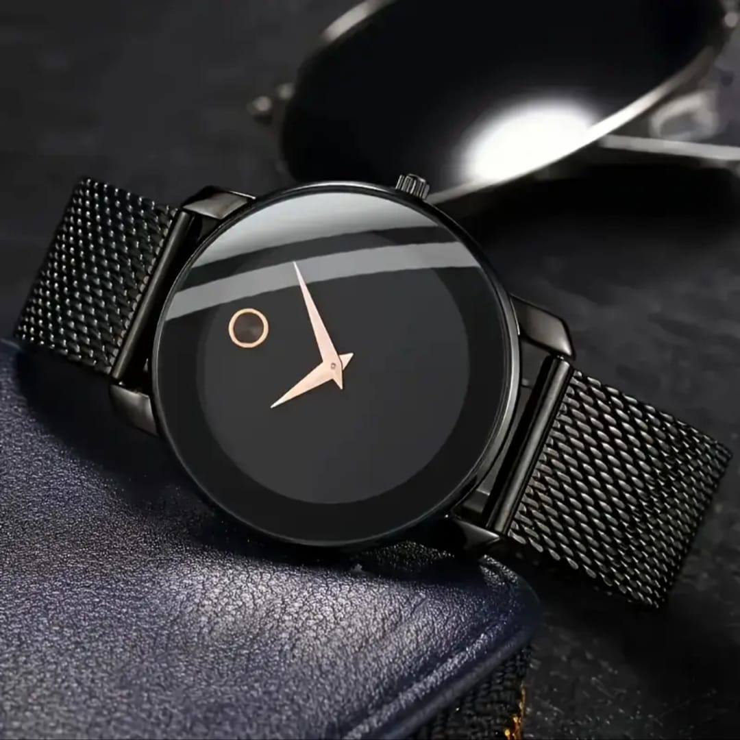 Ladies Black quartz watch with a stainless-steel black band