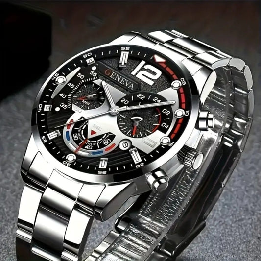 Designed for performance and style, this gent’s quartz sports watch combines durability with a sleek aesthetic. Featuring a reliable quartz movement, it ensures precise timekeeping for active lifestyles. The bold design is complemented by a sturdy stainless-steel band, available in striking silvery finishes. With a band length of 15cm, band width of 2.0cm, and a dial diameter of 4.2cm, it offers a comfortable fit while maintaining a bold presence on the wrist. 