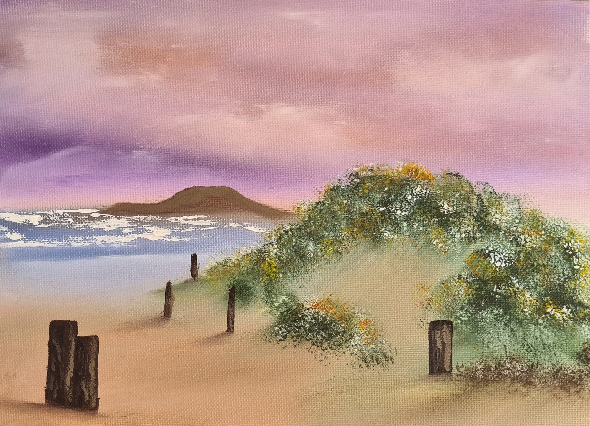 A hand-painted oil painting on canvas board, this work captures the radiant stillness of the golden hour horizon as the sun descends, bathing the landscape in warm, luminous tones. The artist’s brushwork layers soft gradients of amber and gold, evoking tranquility while highlighting the fleeting brilliance of dusk. The composition invites reflection, offering a moment of calm suspended in light. Measuring 25 x 30 cm