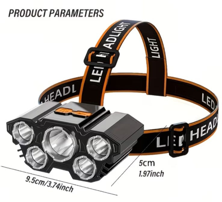 This LED headlight is built for versatility and performance, featuring 5 powerful lights with 4 adjustable settings to suit any environment. Designed for convenience, it comes with a USB cable for easy recharging, ensuring reliable illumination whenever you need it.