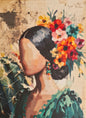 This piece is a textured decoupage on canvas portraying a Mexican muse. Ideal for a small feature wall. 40x30cm