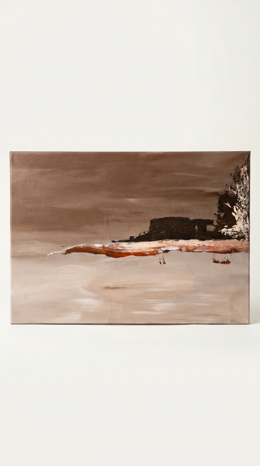 This abstract landscape acrylic painting (30 x 40) is a bold expression of color and form, blending sea, land, and sky into a captivating composition.