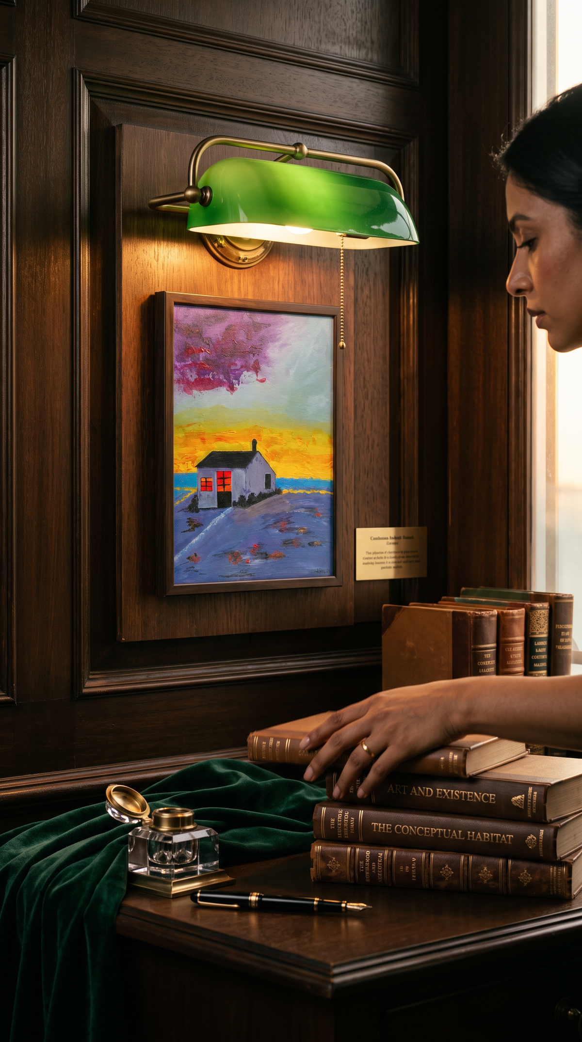 Bathed in the gentle glow of dawn, this 30x40 acrylic painting portrays a quaint seaside house embraced by shimmering morning light. The vibrant hues of sky and sea create a serene yet uplifting atmosphere, perfect for adding warmth and charm to any area of the home.&nbsp;