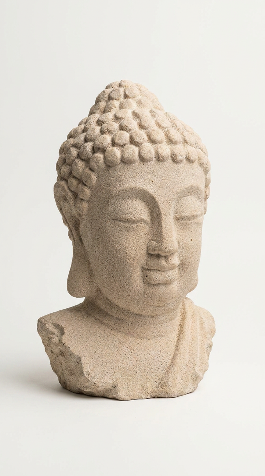 This sandstone-like Buddha bust is a timeless piece of artistry, exuding serenity and strength. Crafted to resemble natural sandstone, it combines durability with a refined finish, making it both resilient and visually captivating.