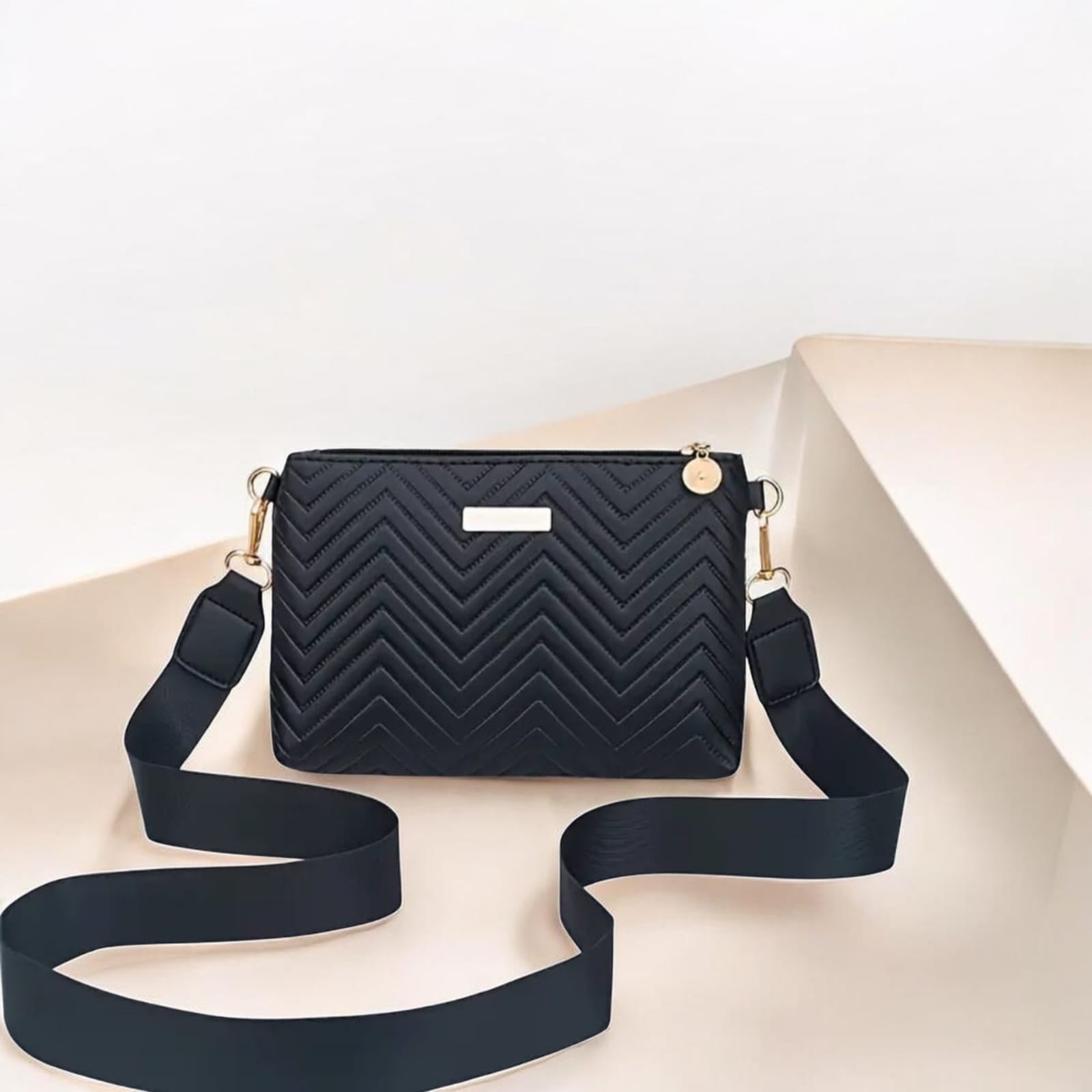 Stylish Square Quilted Compact Black Handbag