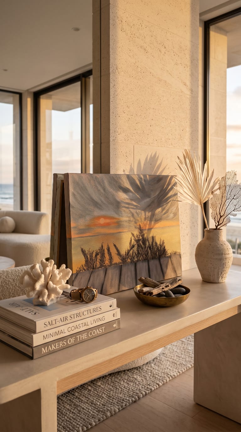 This captivating acrylic painting captures the golden hues of sunset spilling across the horizon, reflected in the calm waters beneath a wooden pier.