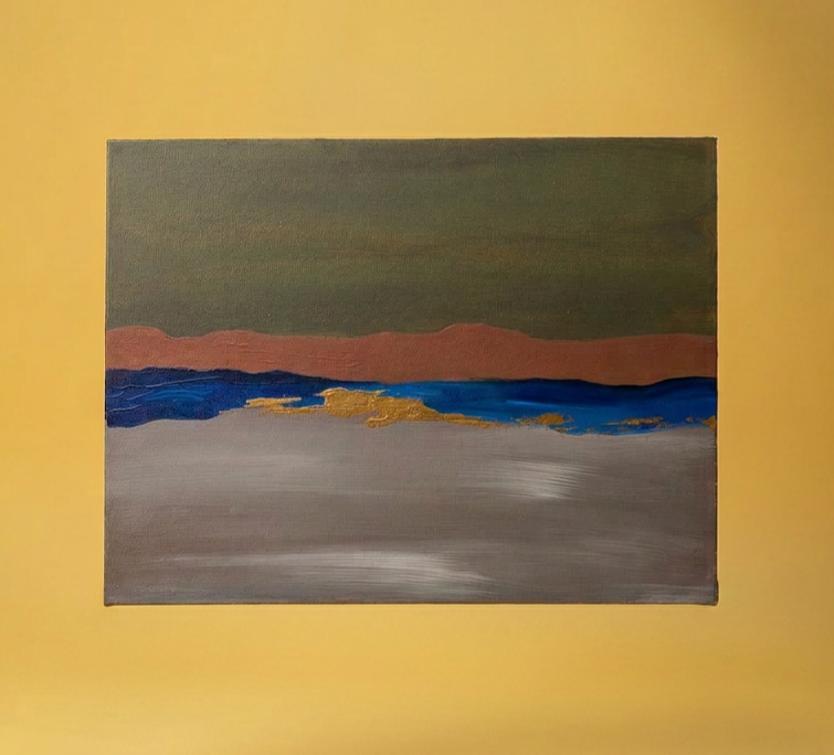 This 30 x 40 abstract acrylic terrain painting blends textured brushwork with imaginative landscapes, creating a modern interpretation of nature. 