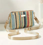 Multicolor woven handbag with silk like strap in blue undertones
